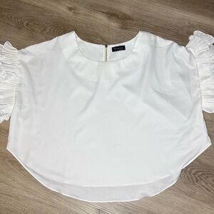 White Ruffle Sleeve Blouse – Elegant Minimal Top – Plus Size 1X